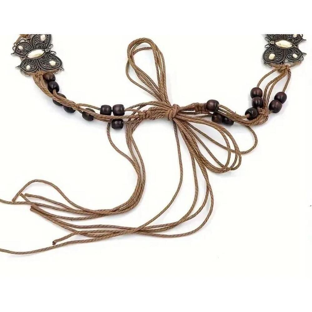 Boho Woven Adjustable Rope Belt With Yellow Butterfly Design - Picture 5 of 5